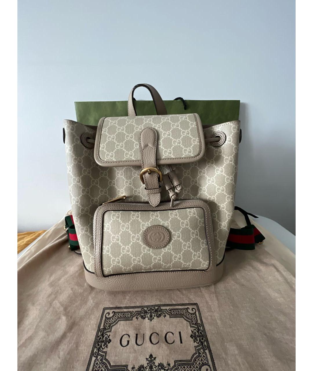 GUCCI Бежевый кожаный рюкзак, фото 2