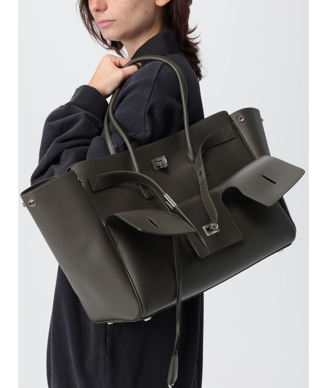 BALENCIAGA Хаки кожаная сумка тоут, фото 2