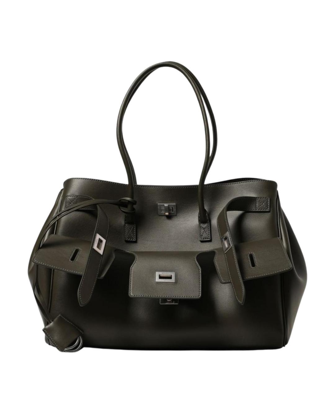 BALENCIAGA Хаки кожаная сумка тоут, фото 1