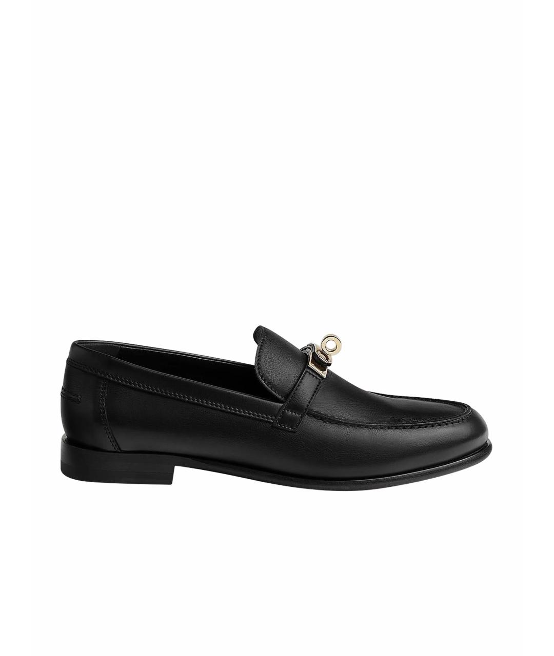 HERMES Черные кожаные лоферы, фото 1