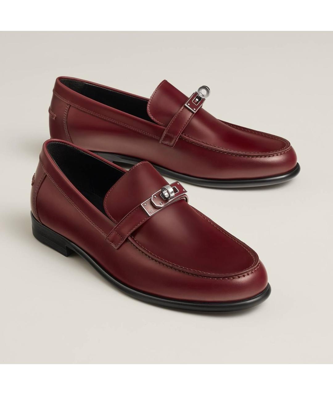 HERMES Бордовые кожаные лоферы, фото 3