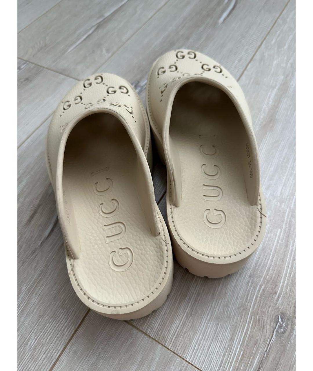 GUCCI Бежевые резиновые шлепанцы, фото 3