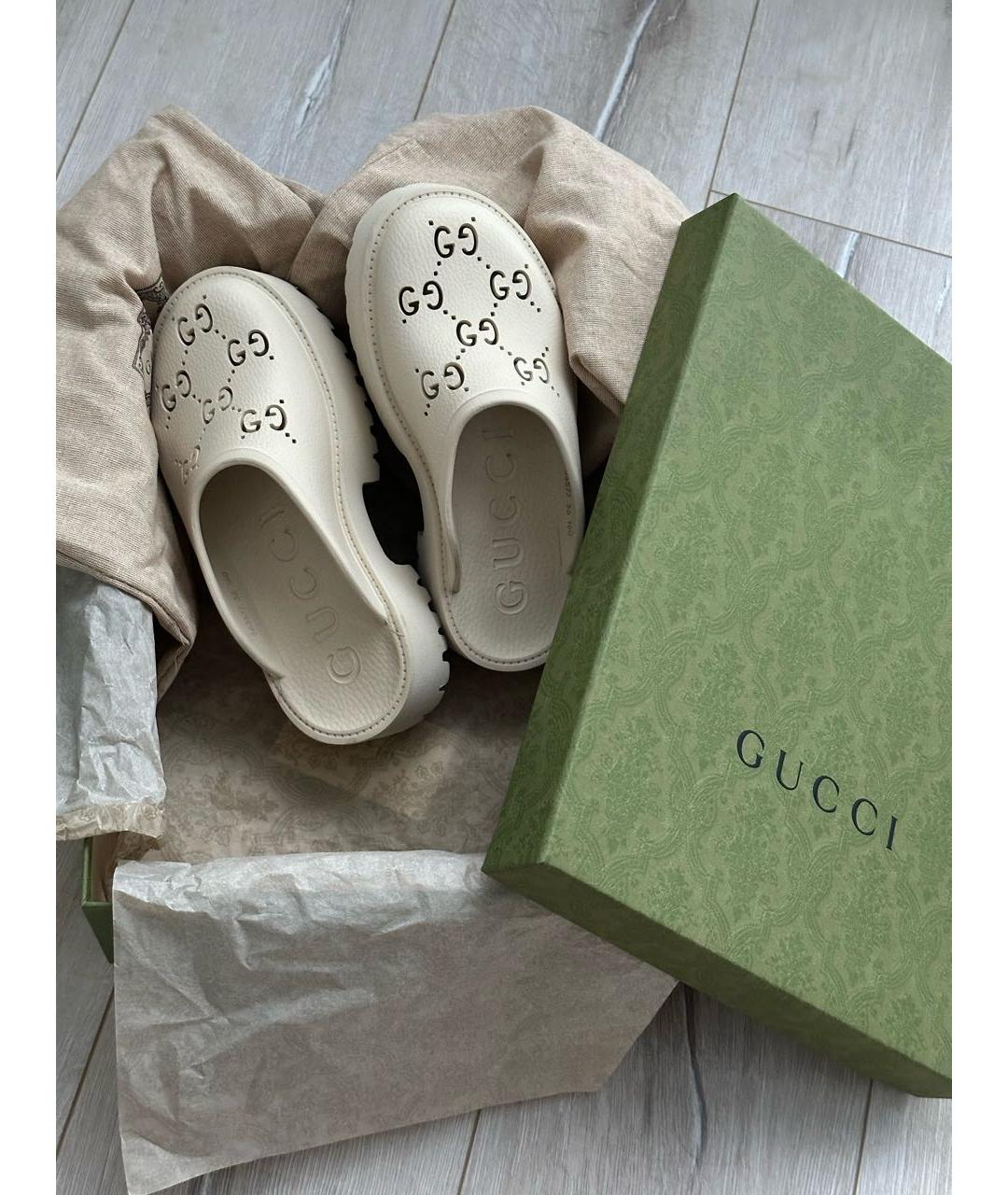 GUCCI Бежевые резиновые шлепанцы, фото 4