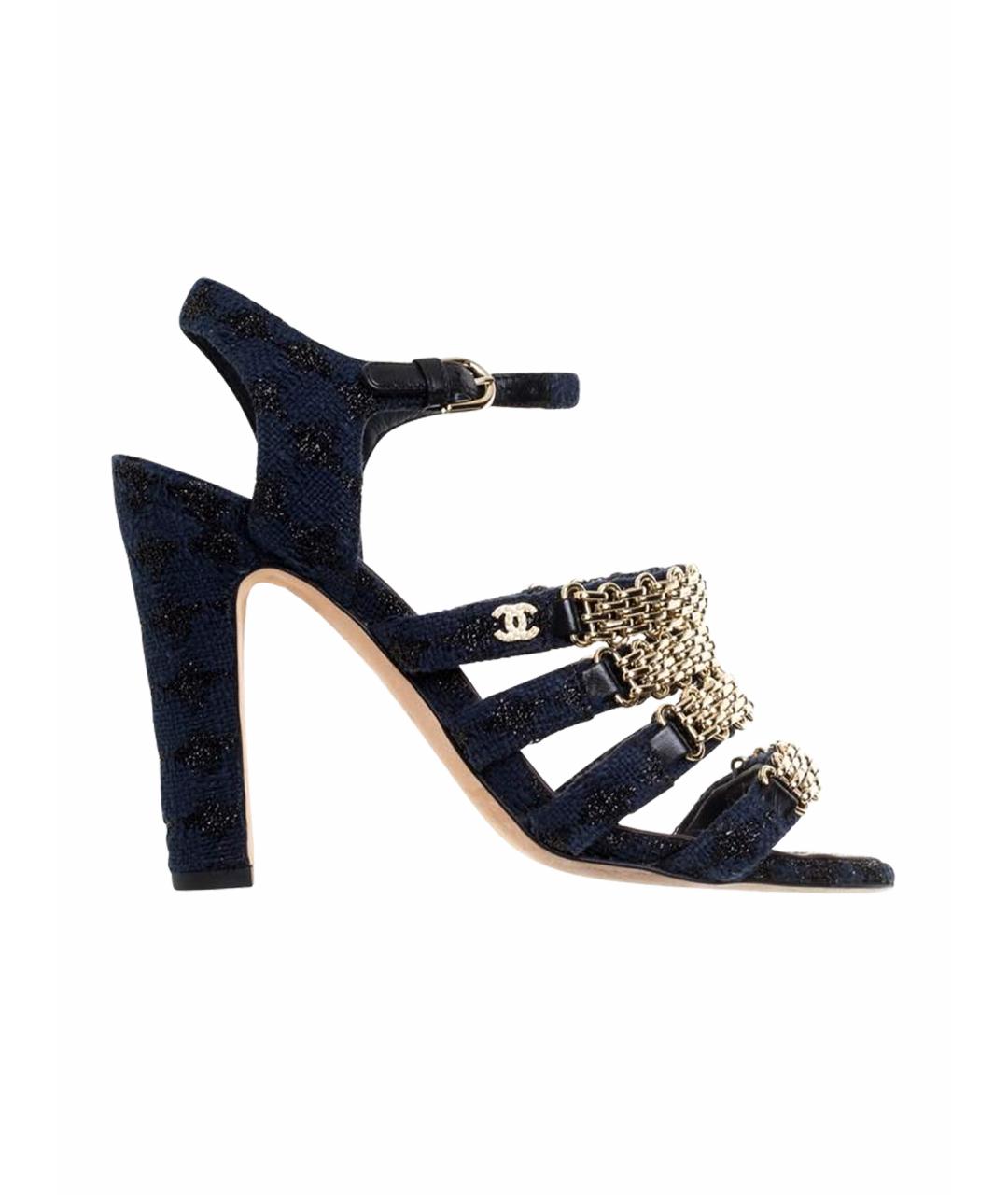 CHANEL Синие текстильные босоножки, фото 1