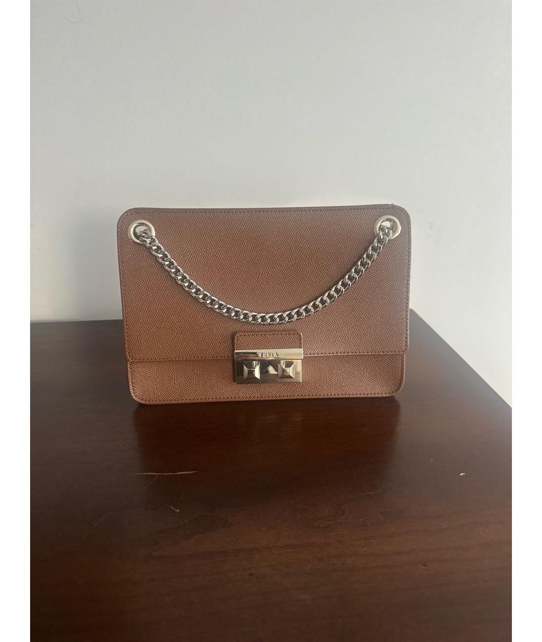 FURLA Коричневая кожаная сумка через плечо, фото 5