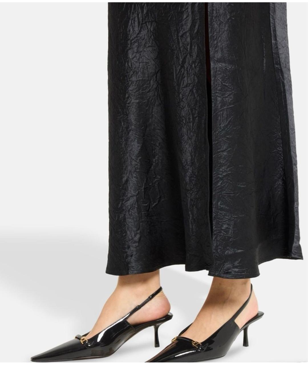 SAINT LAURENT Черные лодочки на низком каблуке из лакированной кожи, фото 4