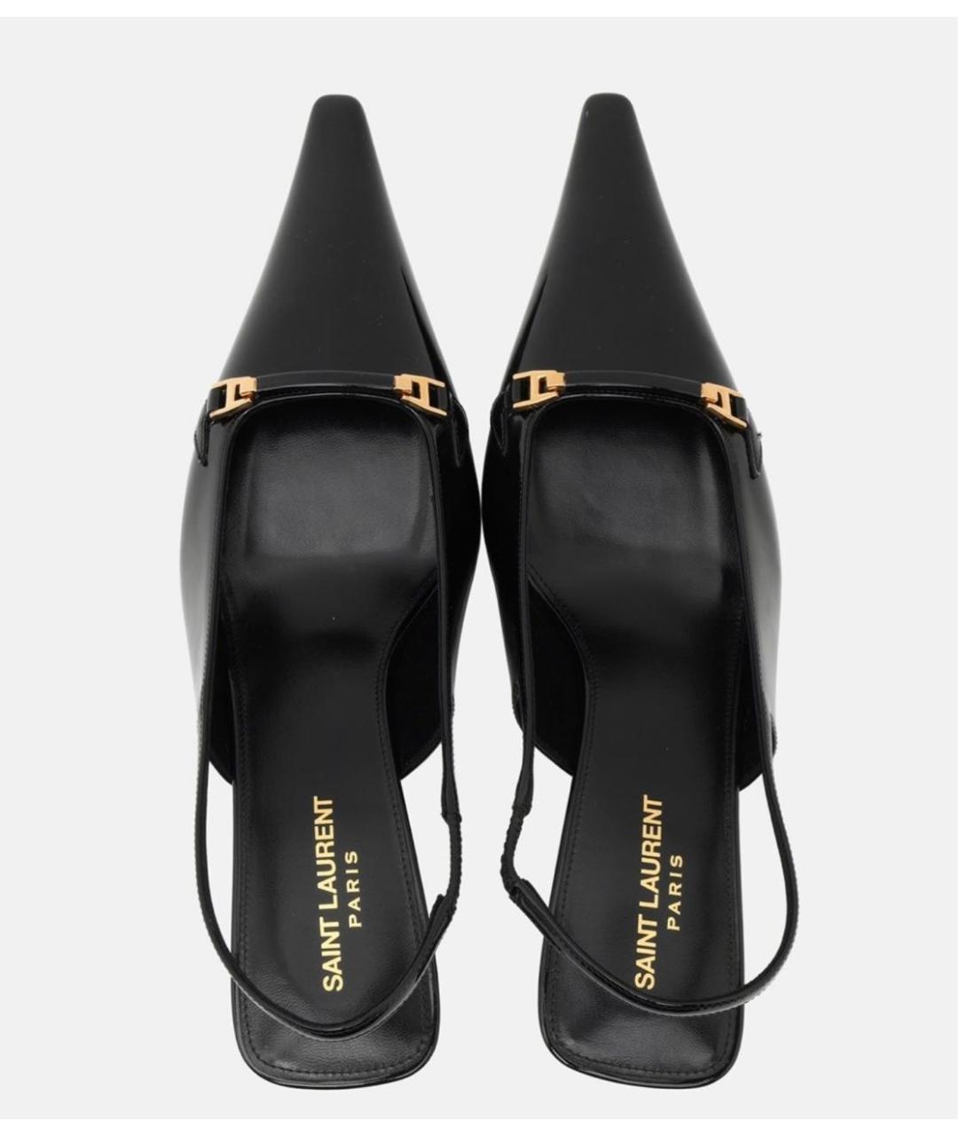 SAINT LAURENT Черные лодочки на низком каблуке из лакированной кожи, фото 3