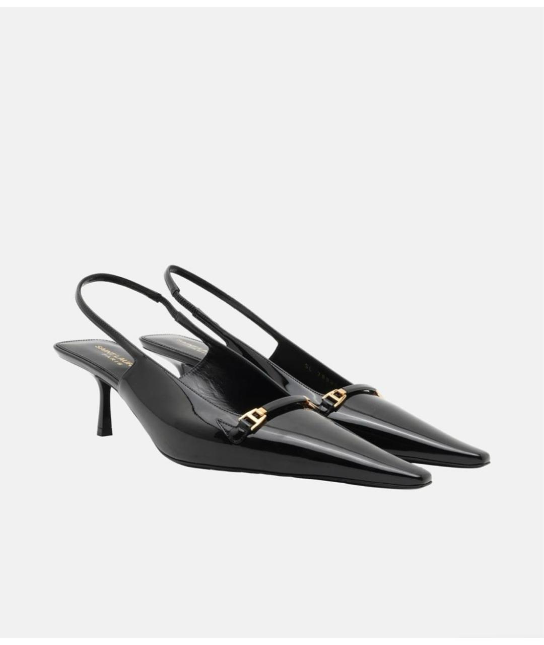 SAINT LAURENT Черные лодочки на низком каблуке из лакированной кожи, фото 5