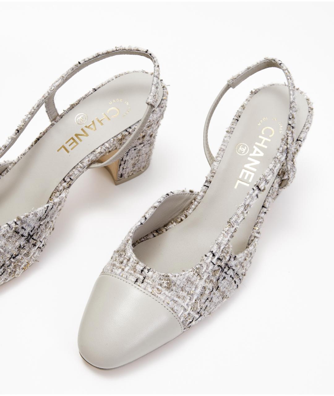 CHANEL Серые текстильные лодочки на низком каблуке, фото 3