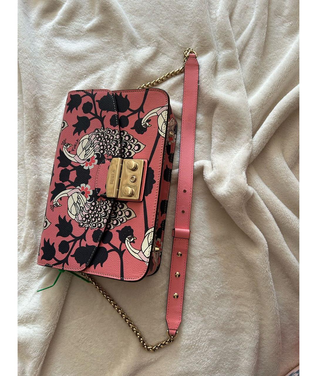 FURLA Коралловая кожаная сумка с короткими ручками, фото 8