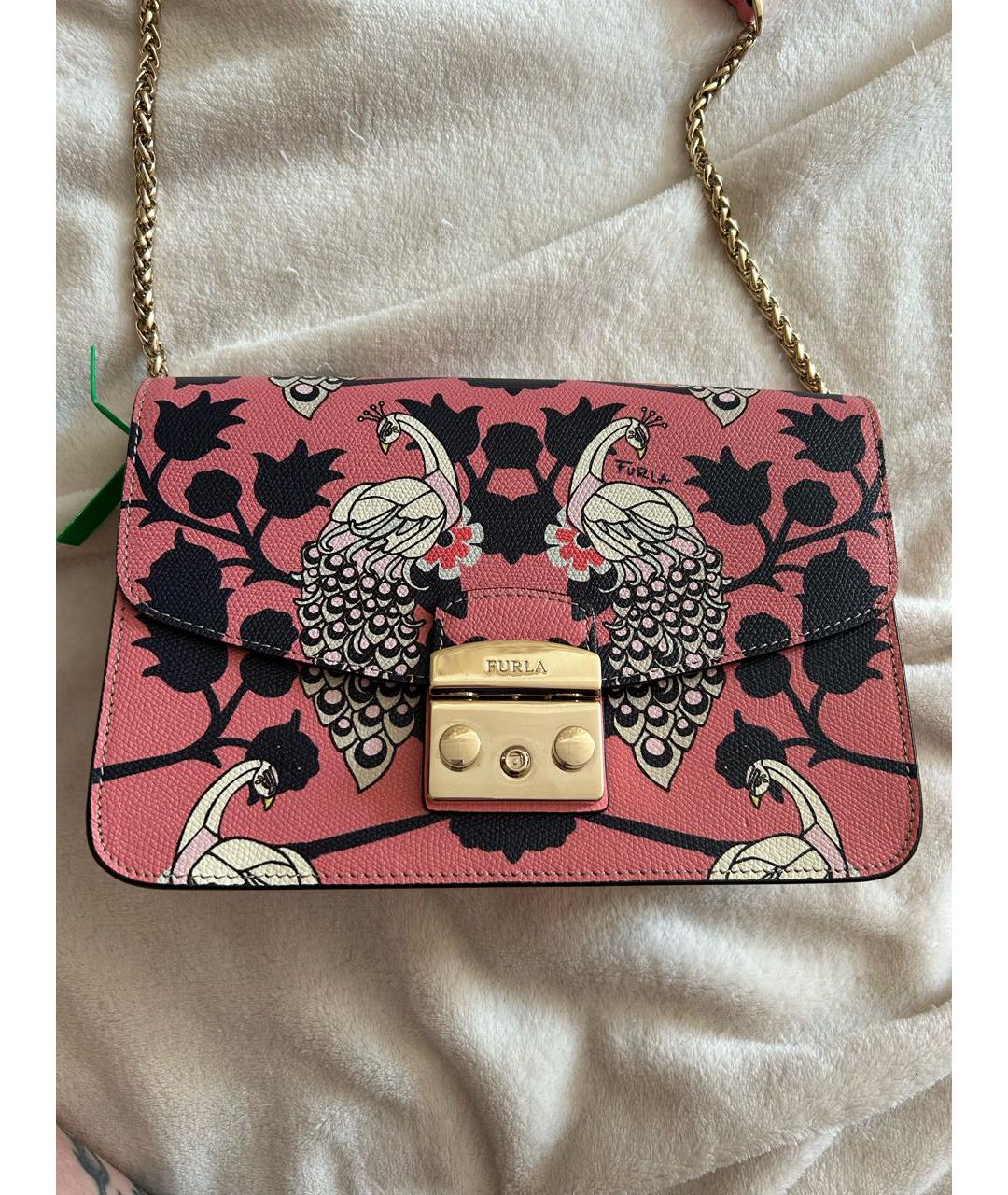 FURLA Коралловая кожаная сумка с короткими ручками, фото 9