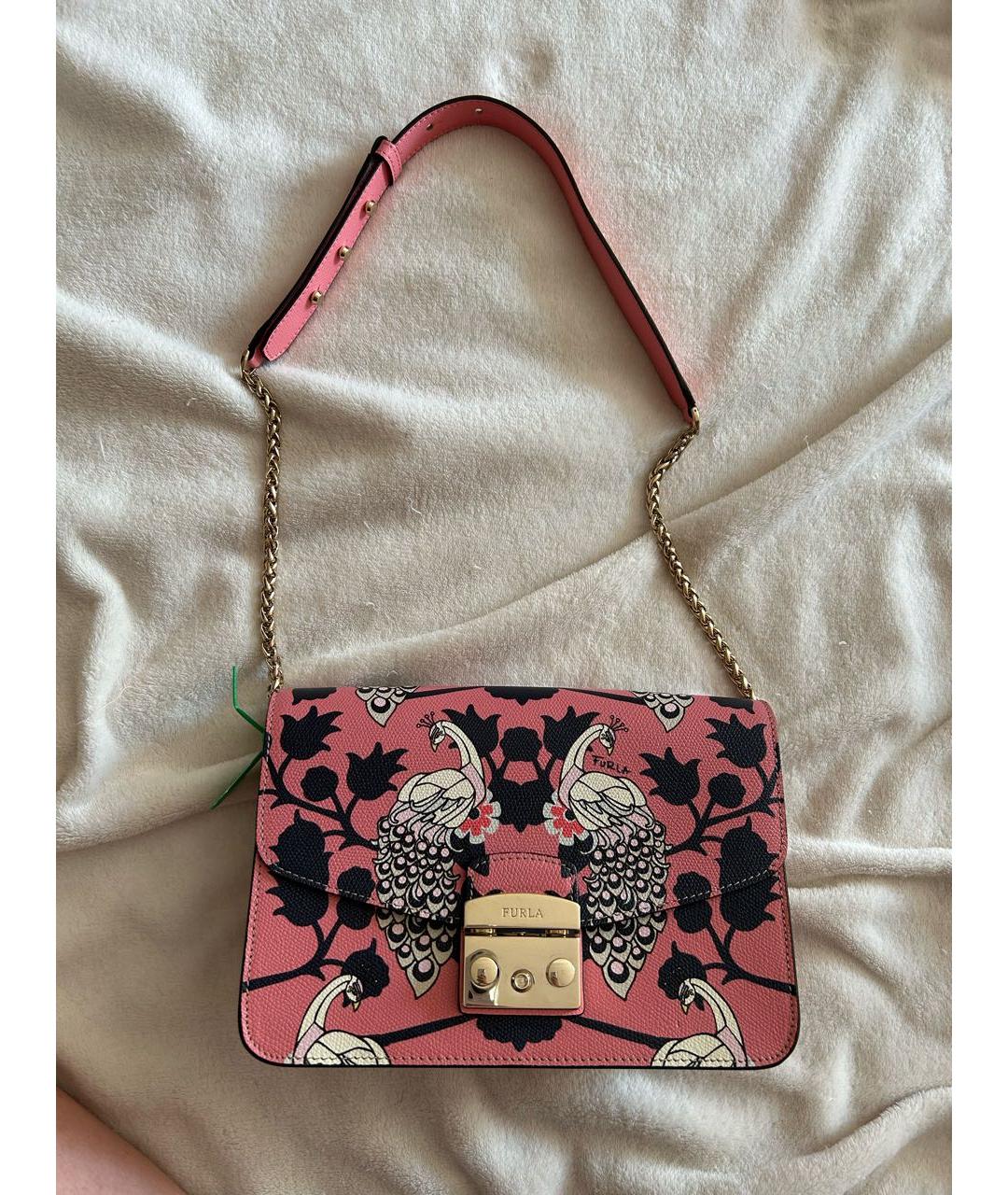 FURLA Коралловая кожаная сумка с короткими ручками, фото 2