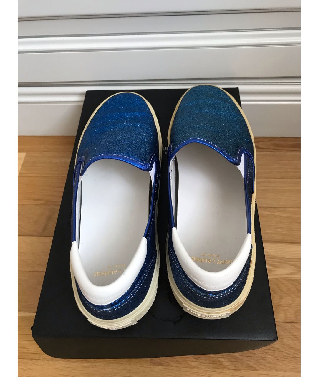 SAINT LAURENT Синие кожаные кроссовки, фото 4