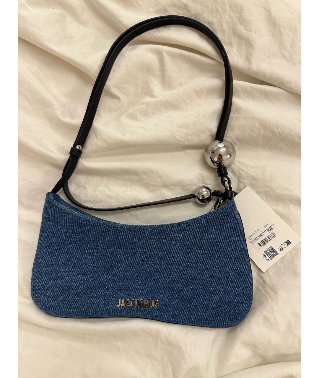 JACQUEMUS Голубая деним сумка с короткими ручками, фото 9
