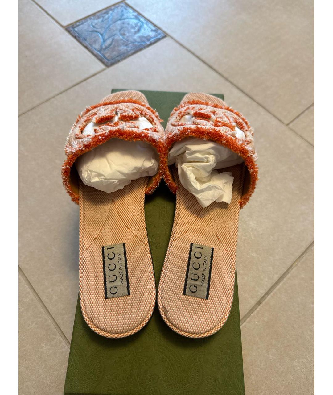 GUCCI Оранжевое текстильные мюли, фото 3