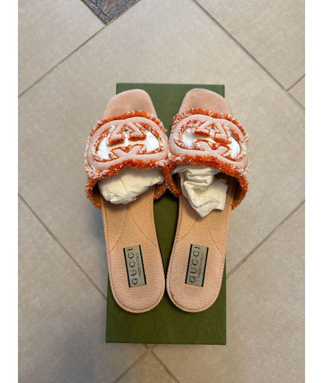 GUCCI Оранжевое текстильные мюли, фото 4