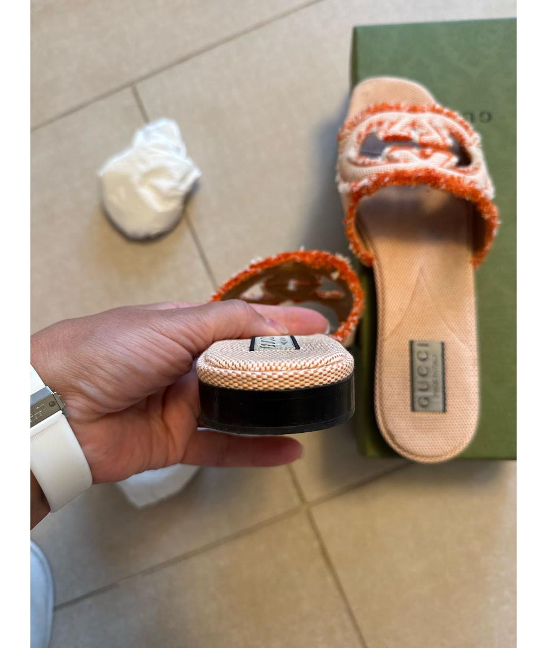 GUCCI Оранжевое текстильные мюли, фото 7