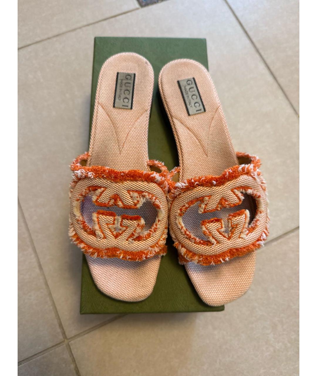 GUCCI Оранжевое текстильные мюли, фото 6