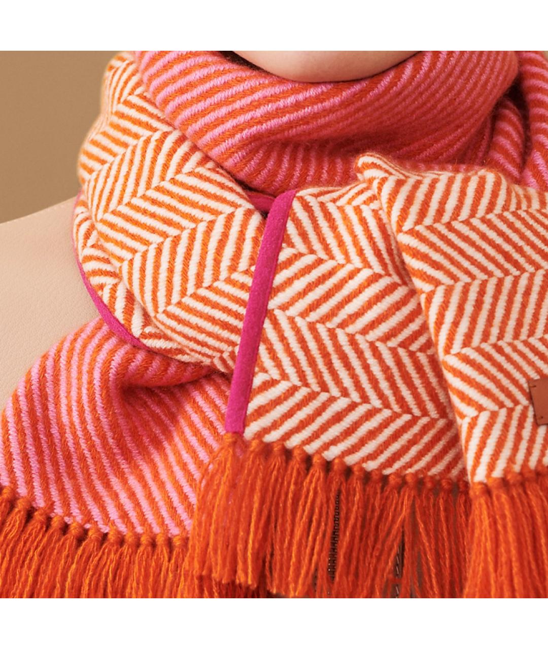 HERMES Оранжевый кашемировый шарф, фото 3