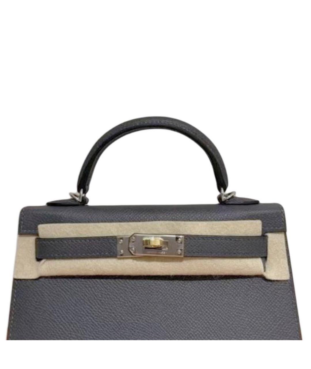 HERMES Антрацитовая кожаная сумка с короткими ручками, фото 2