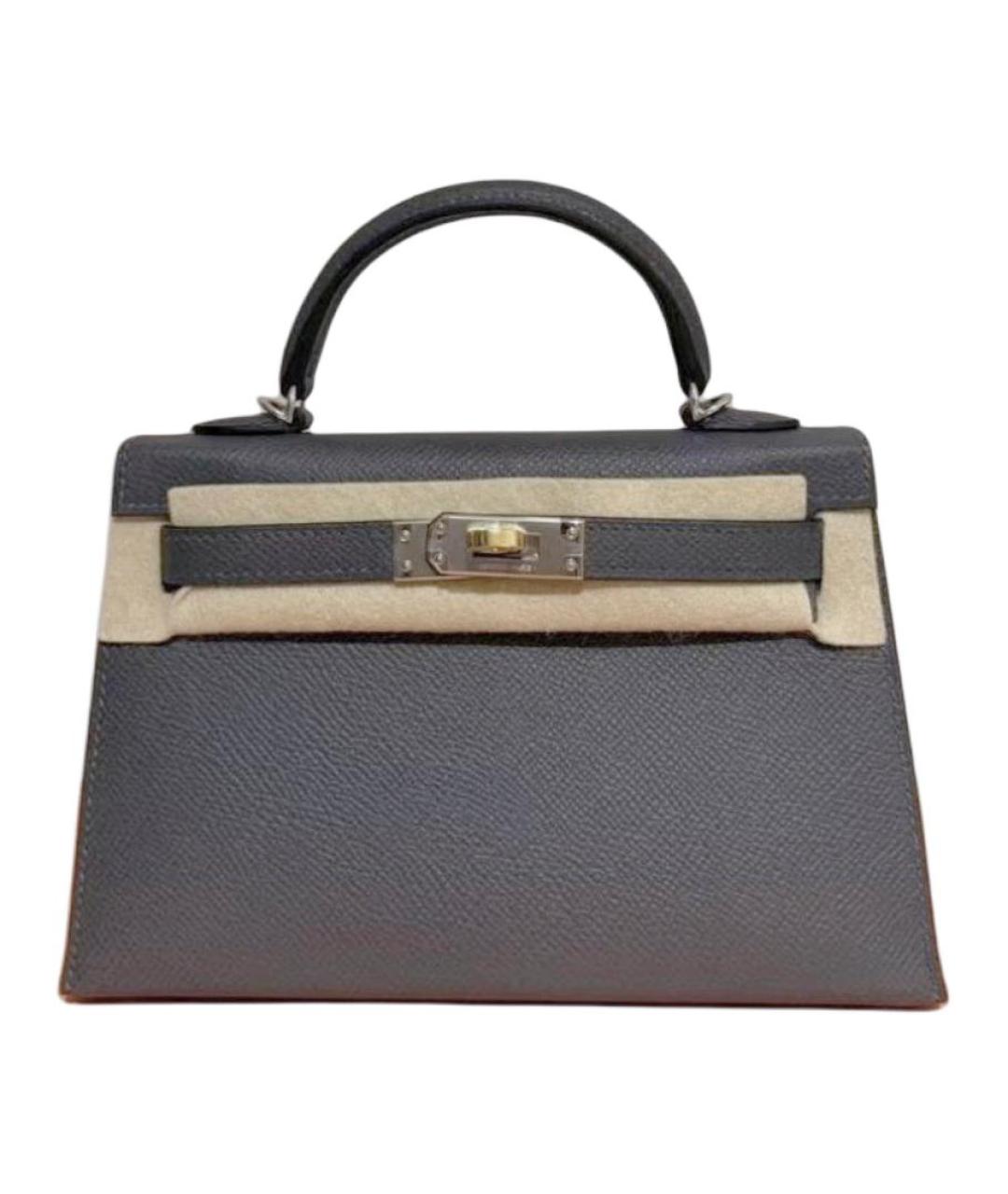 HERMES Антрацитовая кожаная сумка с короткими ручками, фото 1