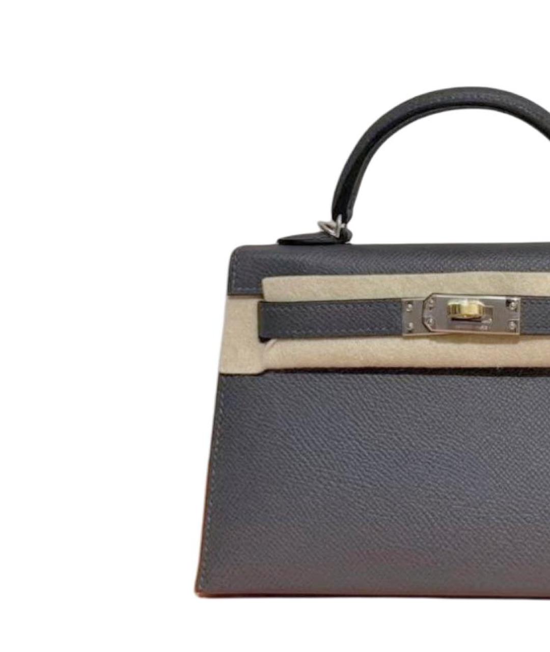 HERMES Антрацитовая кожаная сумка с короткими ручками, фото 3