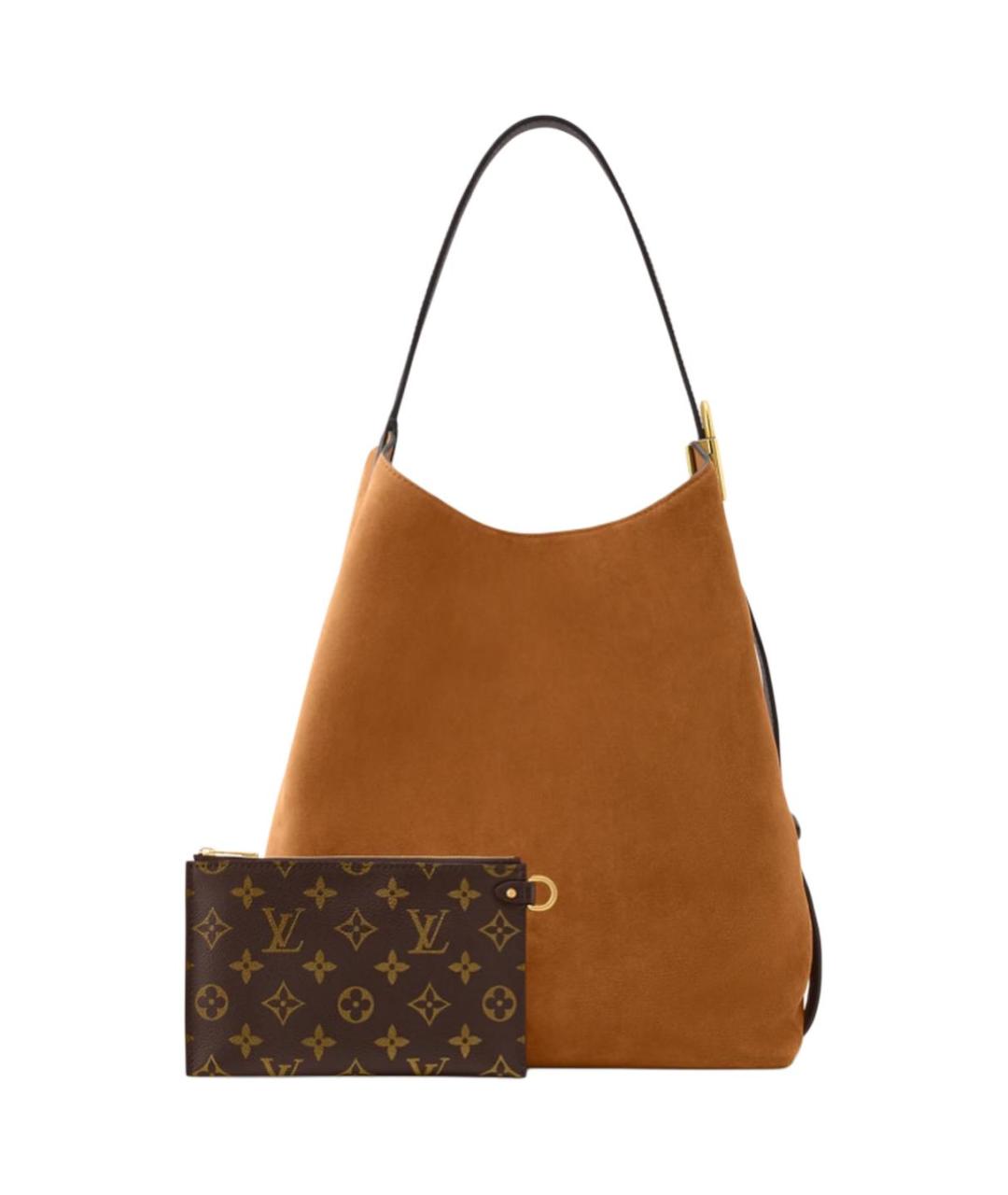 LOUIS VUITTON Коричневая замшевая сумка с короткими ручками, фото 4