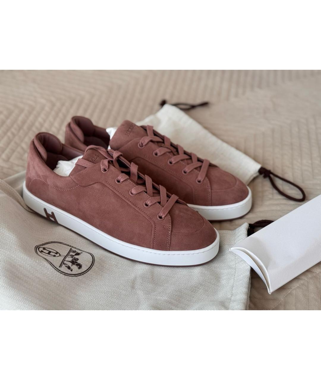 HERMES Розовые кожаные кеды, фото 3