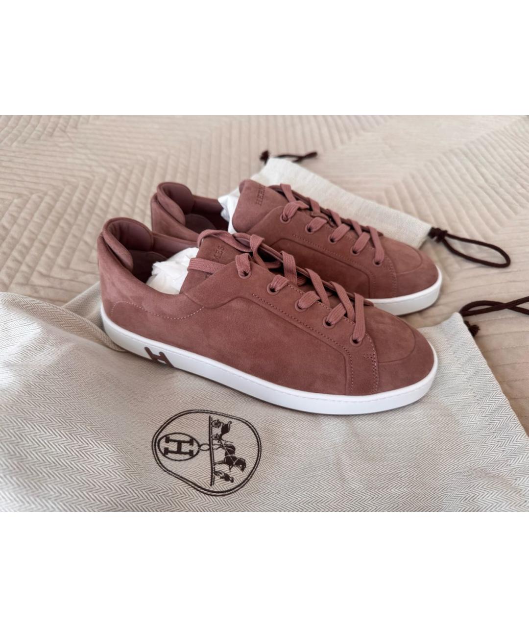 HERMES Розовые кожаные кеды, фото 7