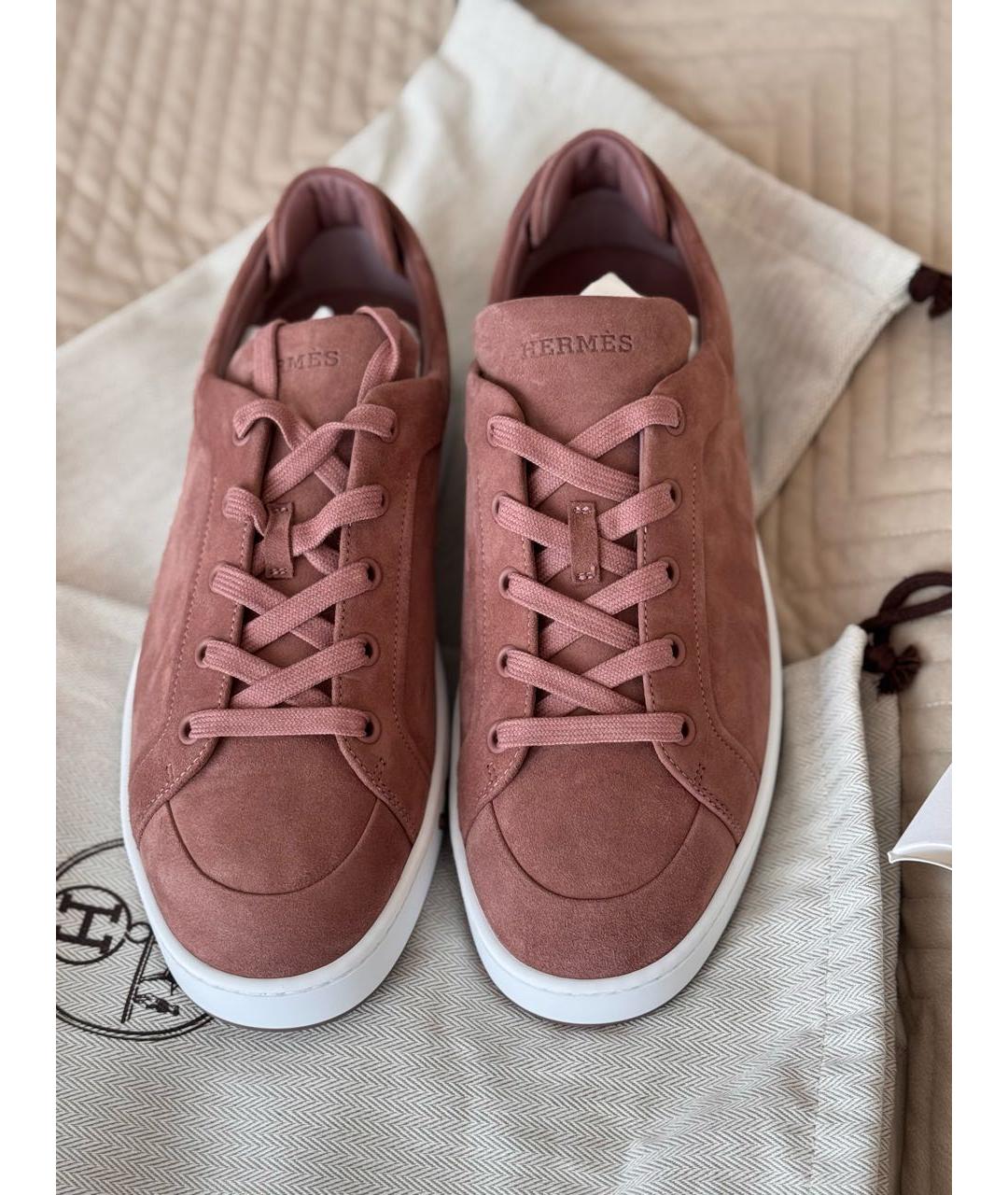 HERMES Розовые кожаные кеды, фото 6