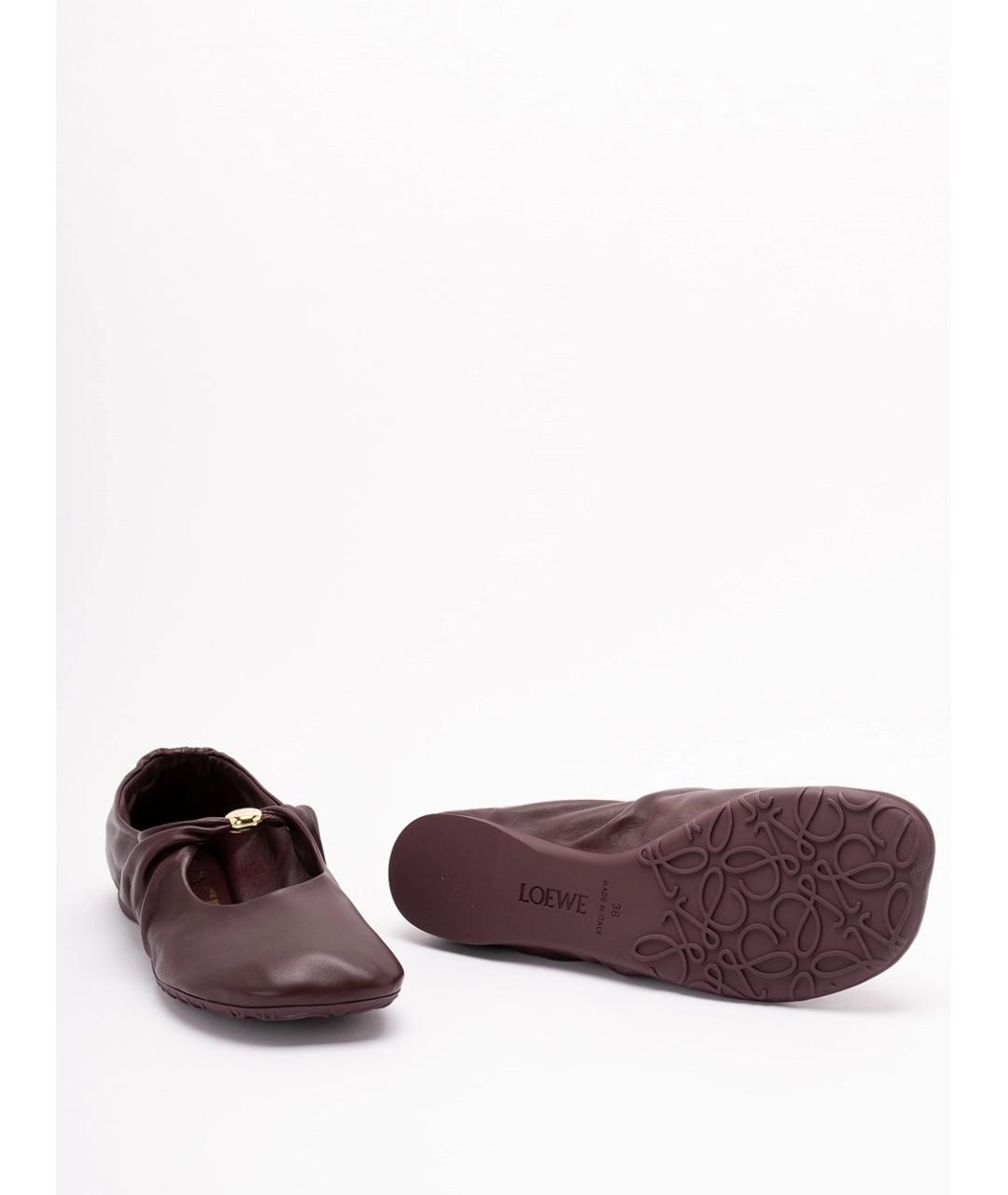LOEWE Бордовые кожаные балетки, фото 4