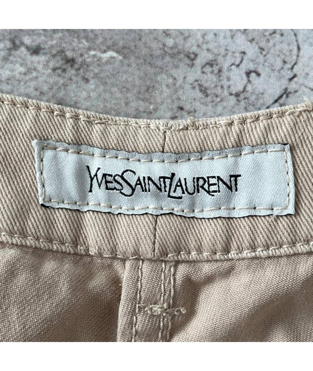 SAINT LAURENT Бежевые хлопковые повседневные брюки, фото 4