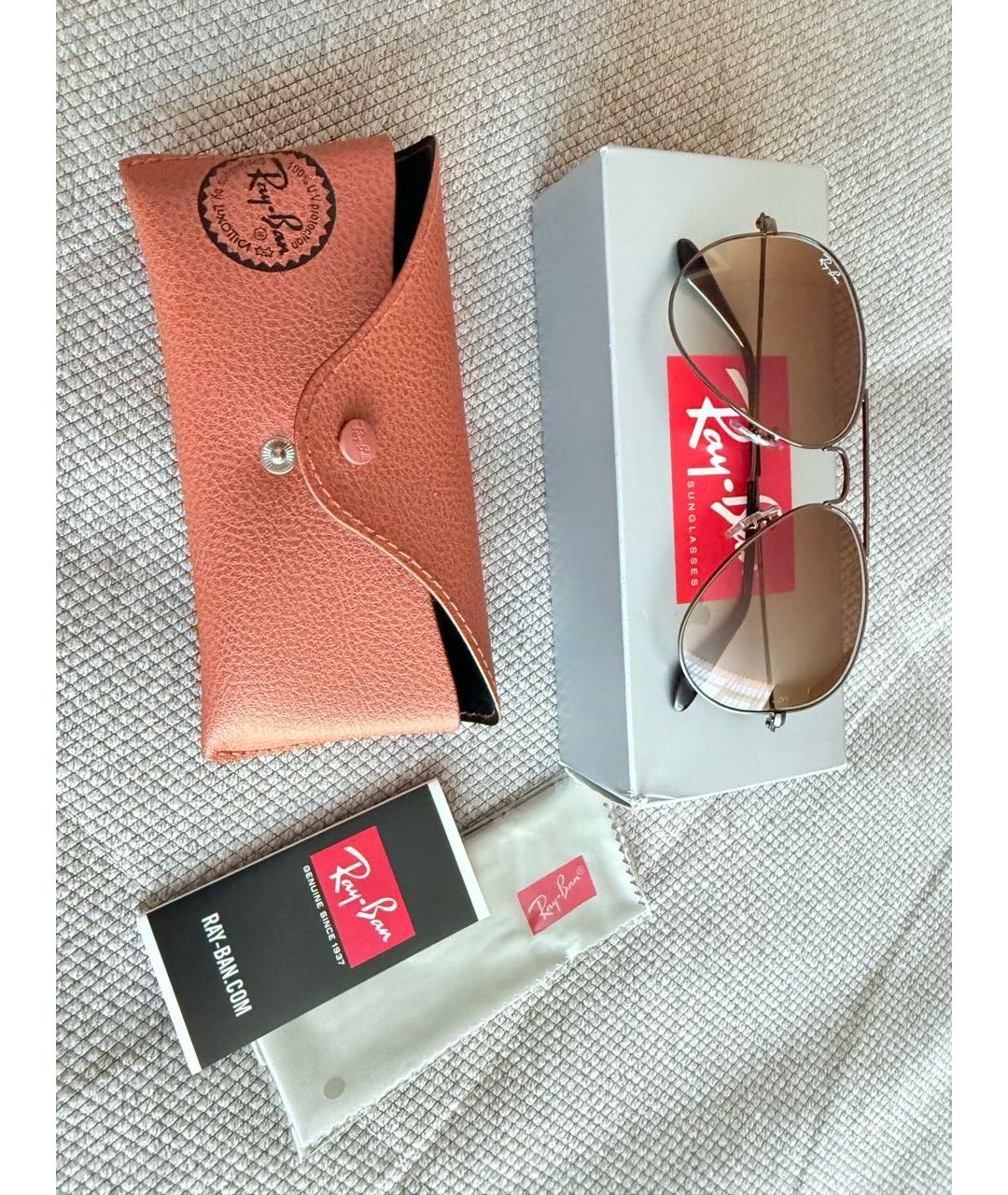 RAY BAN Коричневые металлические солнцезащитные очки, фото 4