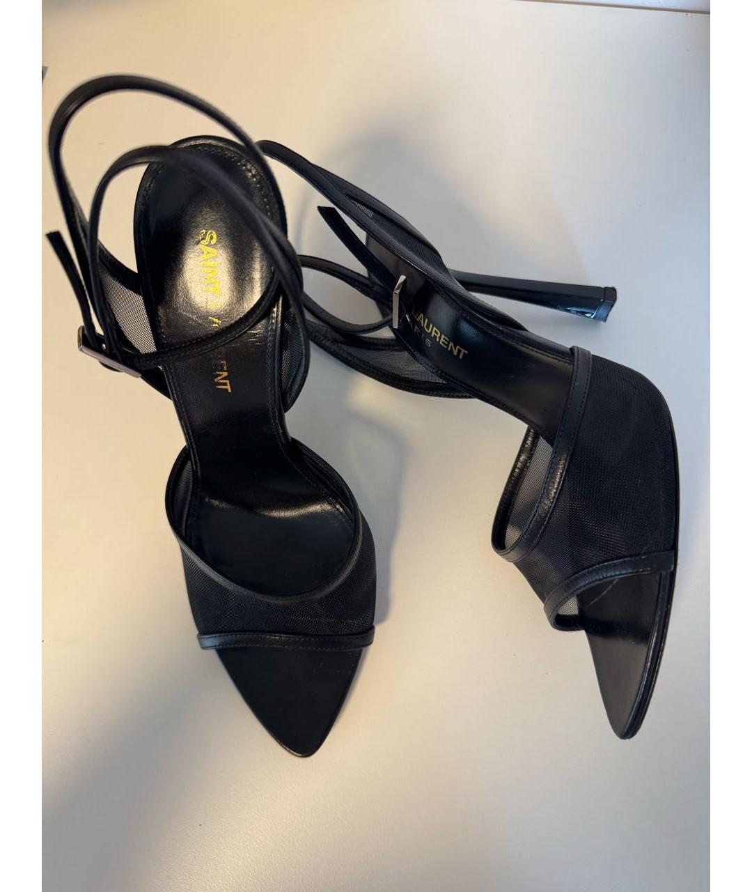 SAINT LAURENT Черные кожаные босоножки, фото 2