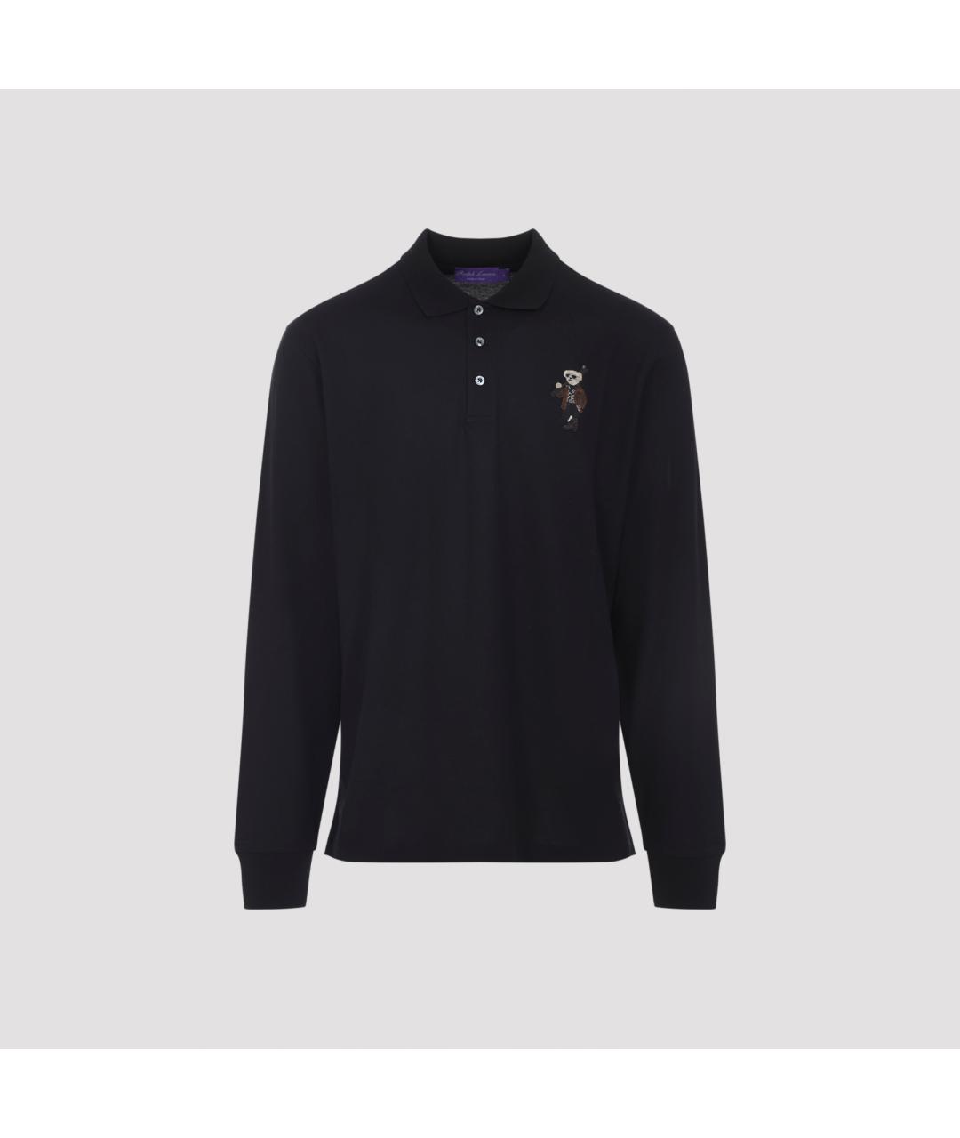 RALPH LAUREN PURPLE LABEL Черное хлопковое поло с длинным рукавом, фото 2