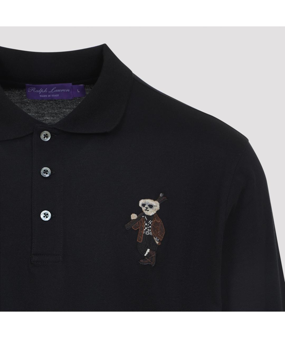 RALPH LAUREN PURPLE LABEL Черное хлопковое поло с длинным рукавом, фото 4