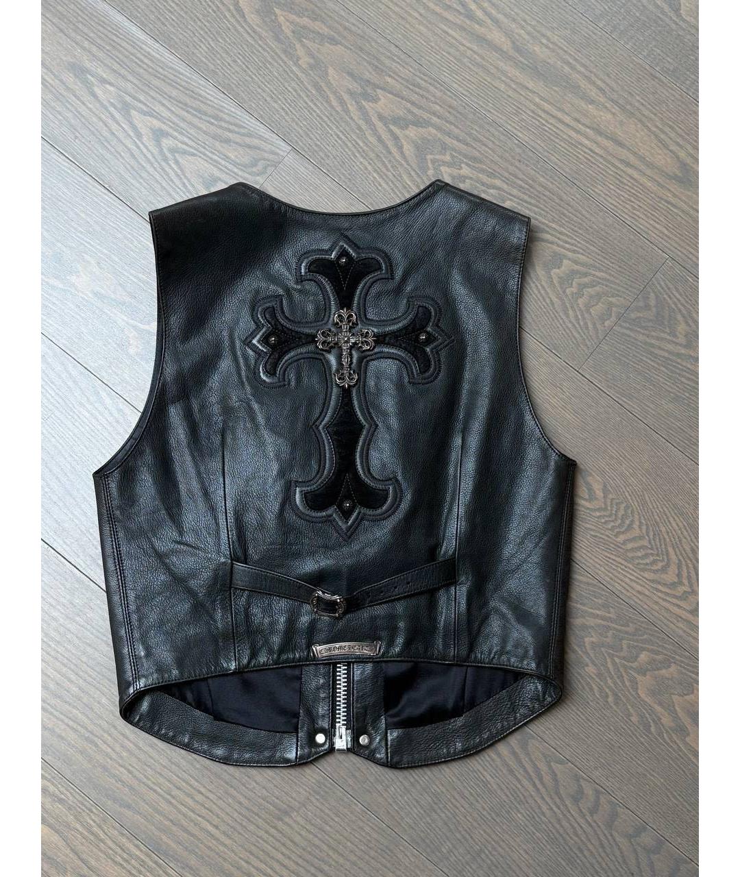 CHROME HEARTS Черный кожаный жилет, фото 2