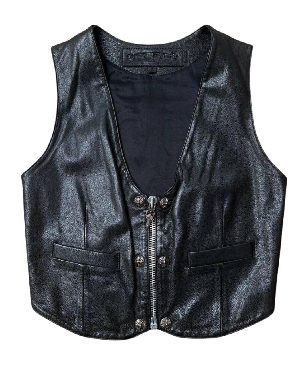 CHROME HEARTS Черный кожаный жилет, фото 1