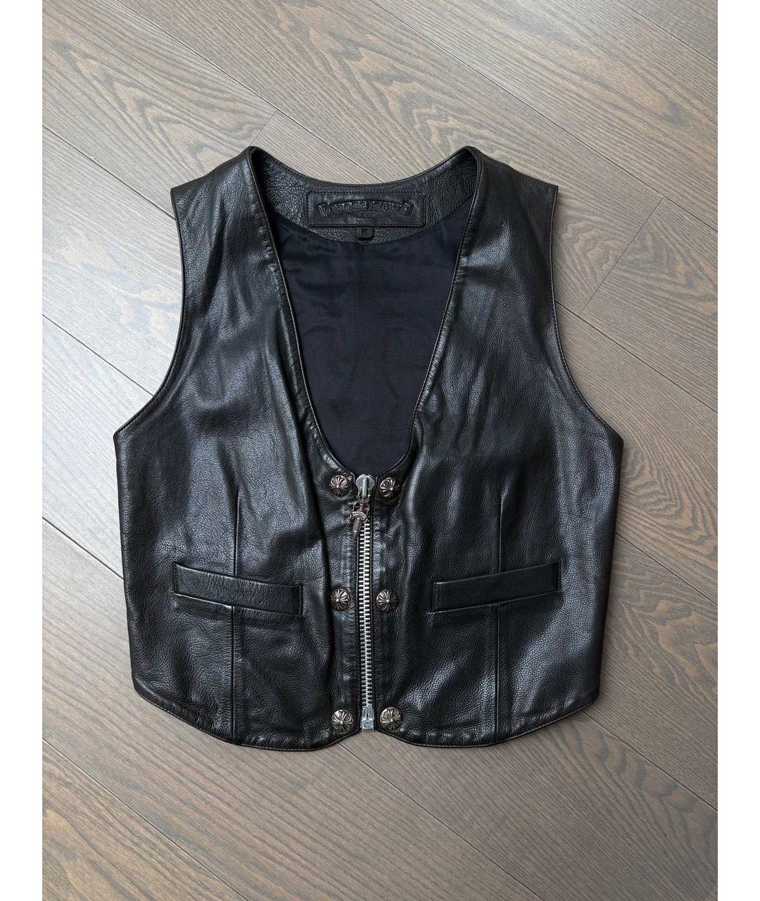 CHROME HEARTS Черный кожаный жилет, фото 6