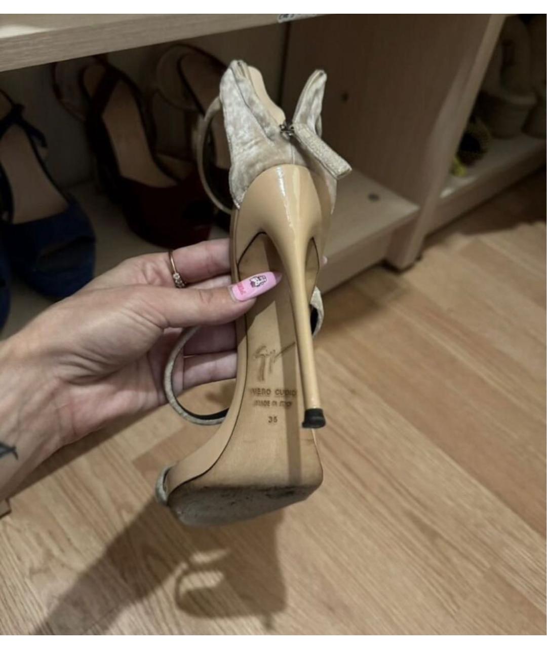 GIUSEPPE ZANOTTI DESIGN Бежевые замшевые босоножки, фото 4