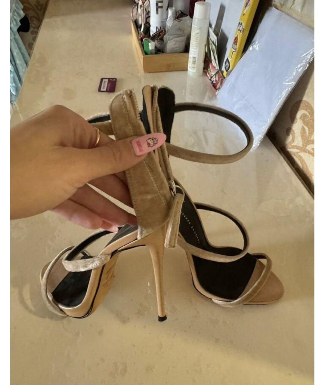 GIUSEPPE ZANOTTI DESIGN Бежевые замшевые босоножки, фото 8