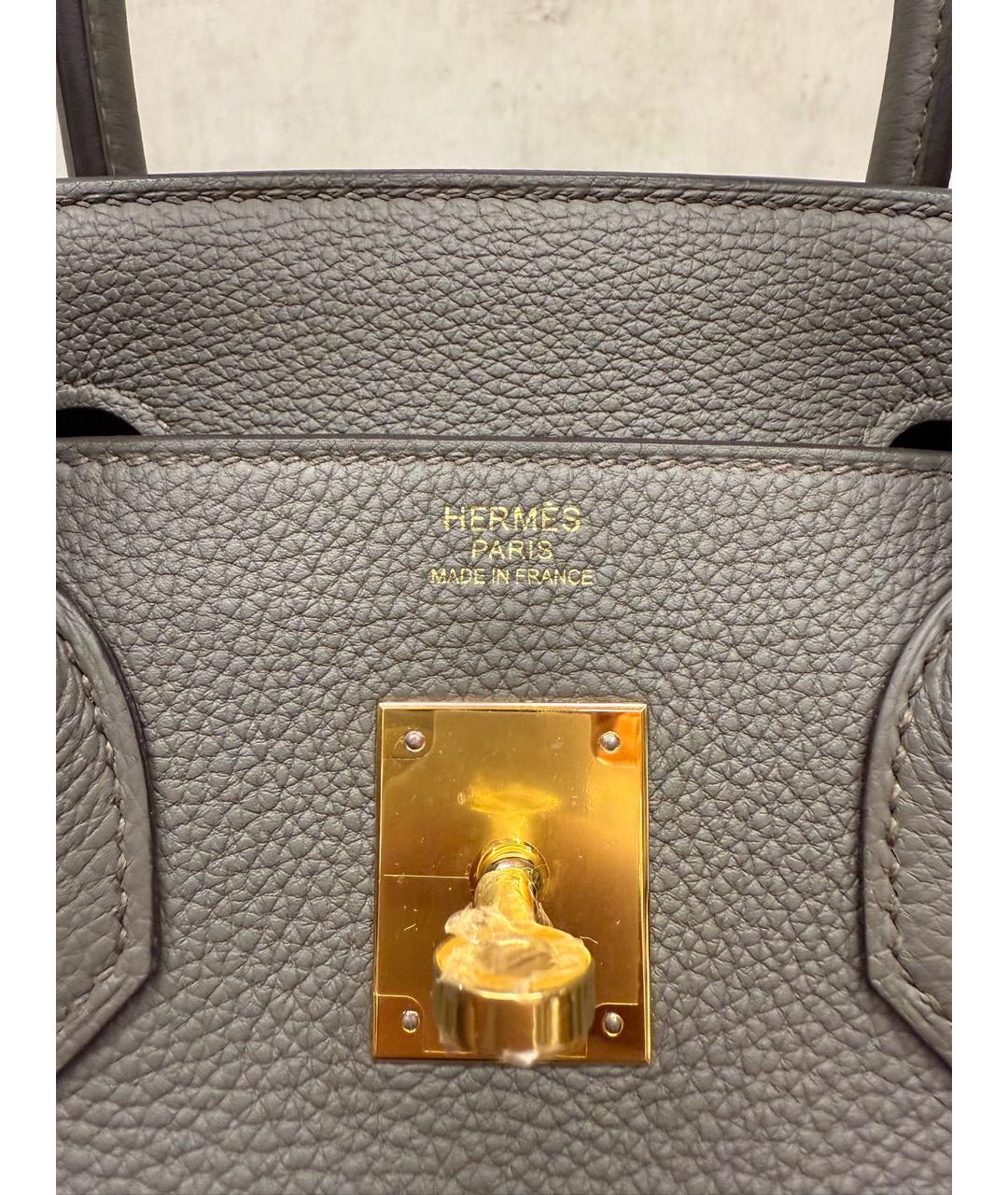 HERMES Серая кожаная сумка тоут, фото 6