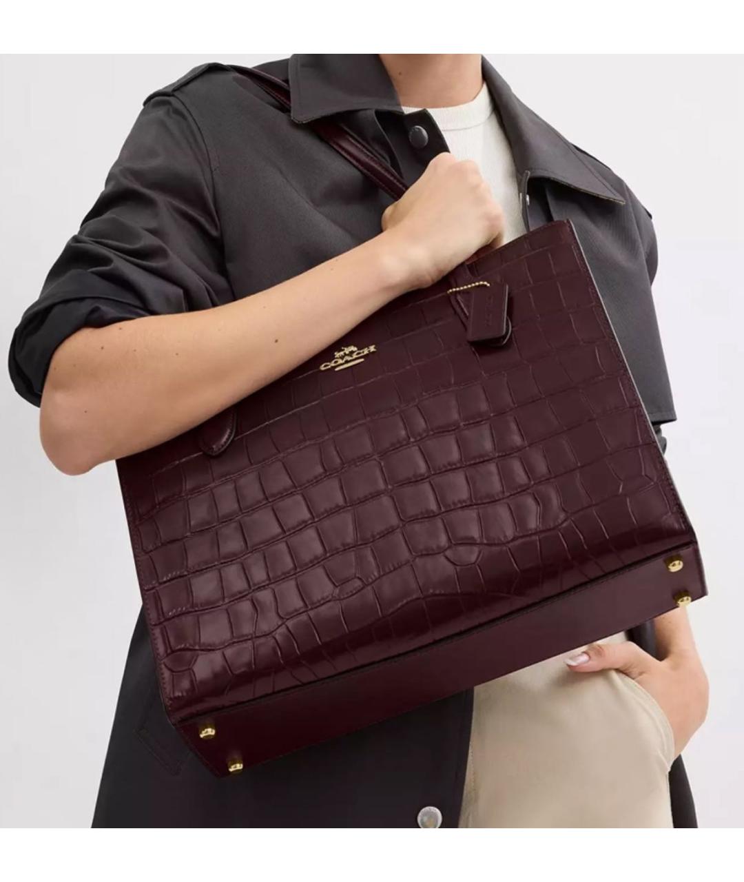 COACH Бордовая кожаная сумка тоут, фото 5