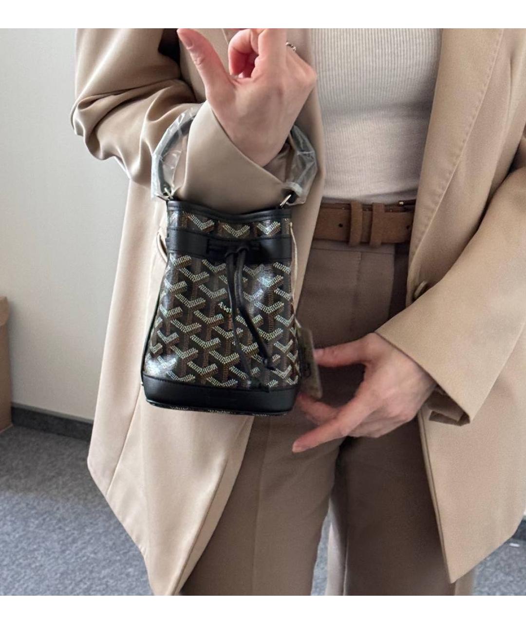 GOYARD Черная кожаная сумка с короткими ручками, фото 2