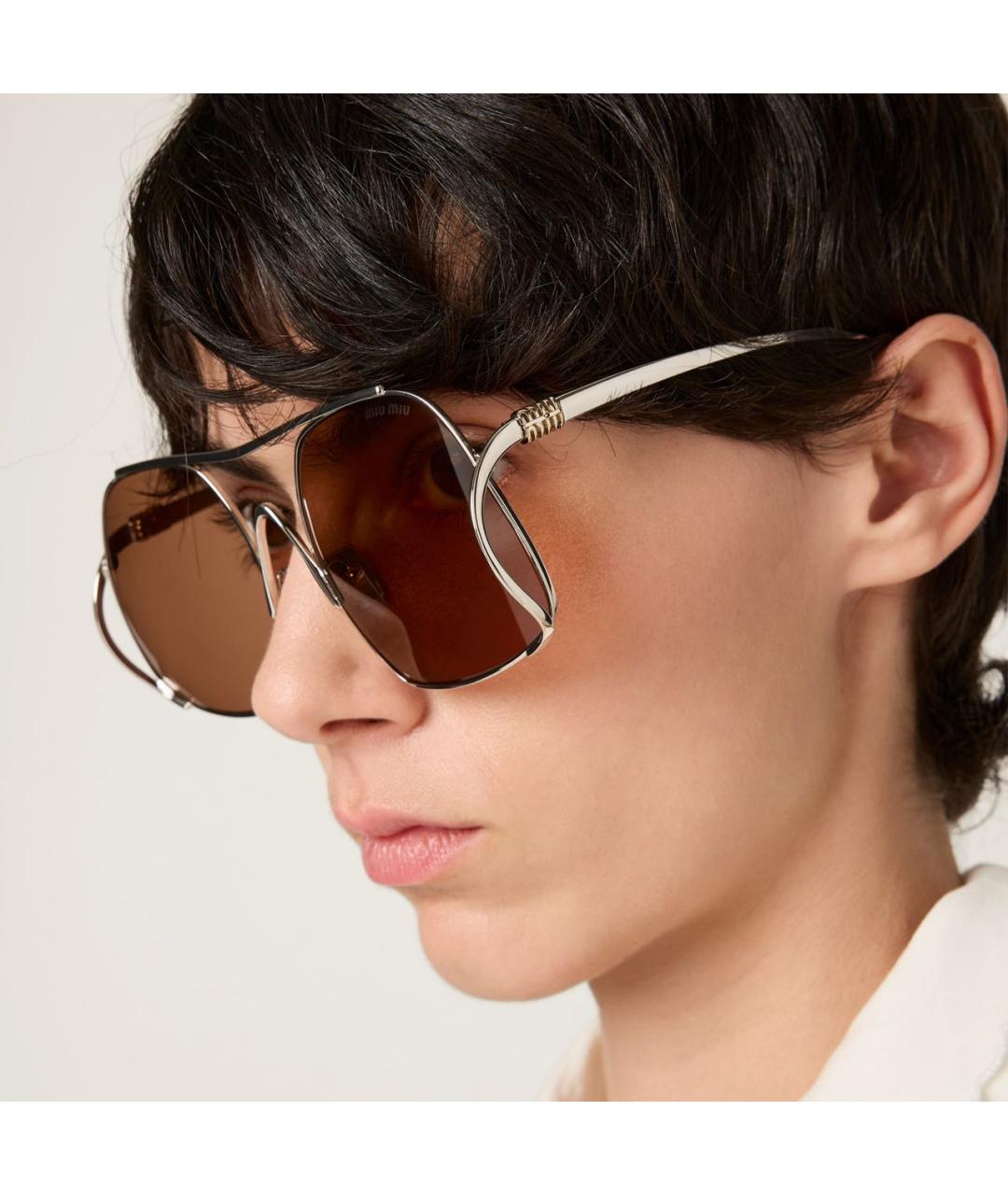 MIU MIU Серебряные металлические солнцезащитные очки, фото 3