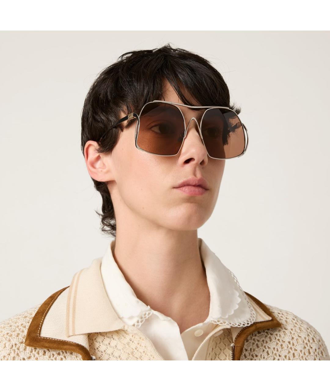 MIU MIU Серебряные металлические солнцезащитные очки, фото 2