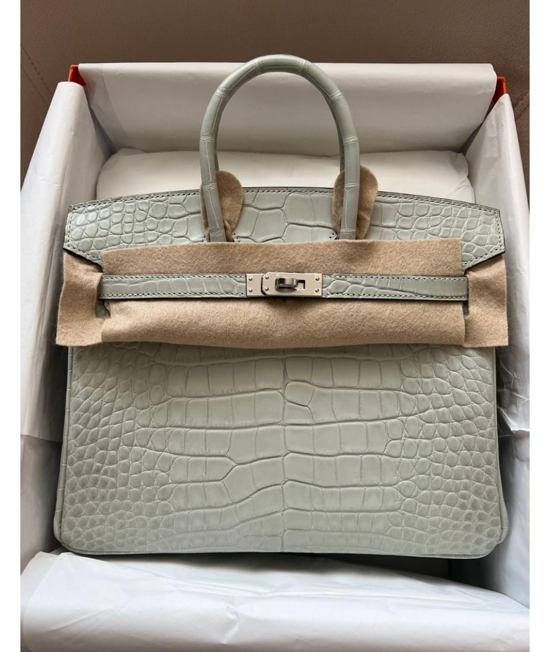 HERMES Серая сумка с короткими ручками из экзотической кожи, фото 2