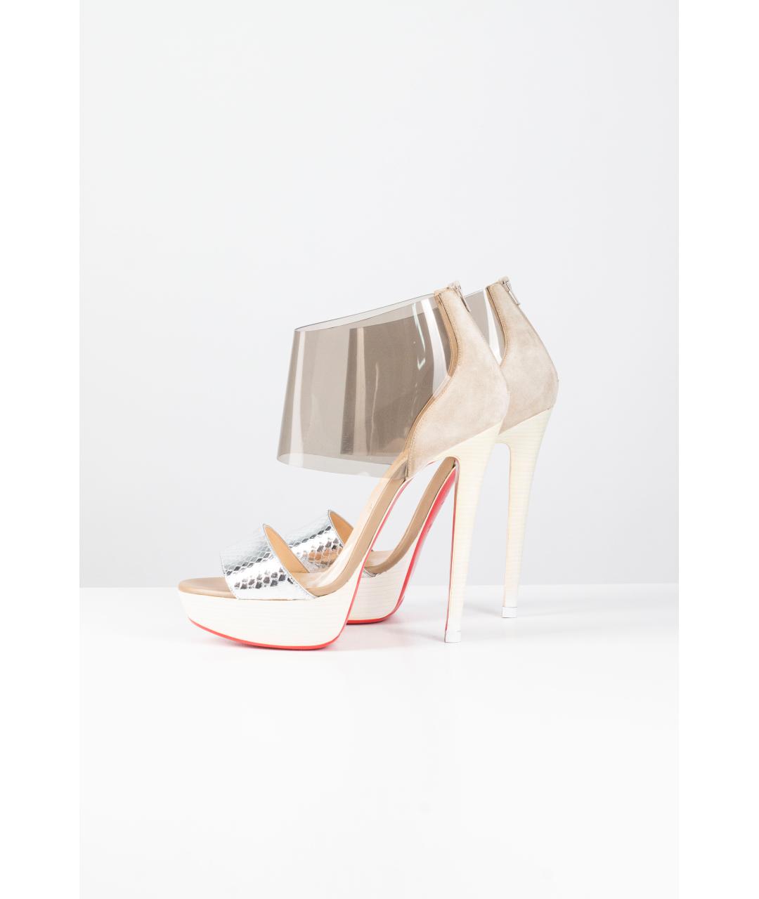 CHRISTIAN LOUBOUTIN Серебряные кожаные босоножки, фото 4