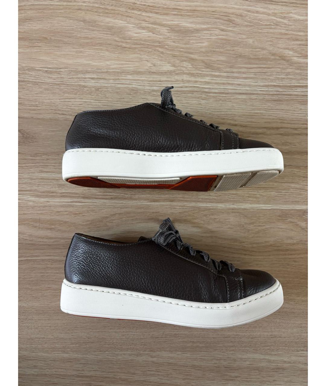 SANTONI Антрацитовые кожаные кеды, фото 5