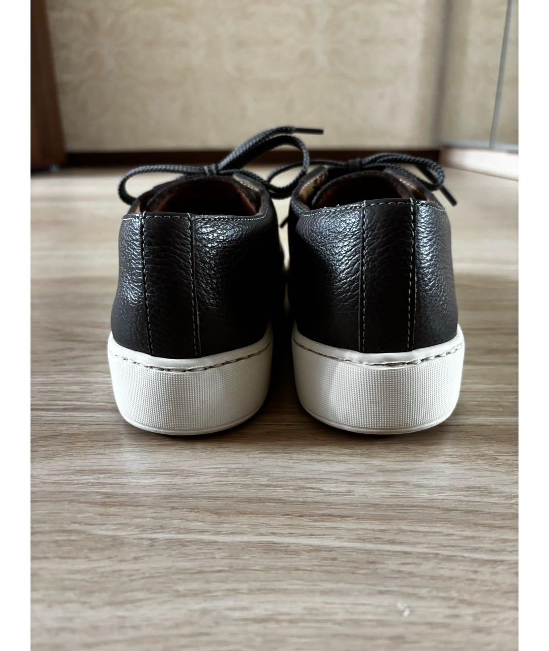 SANTONI Антрацитовые кожаные кеды, фото 4